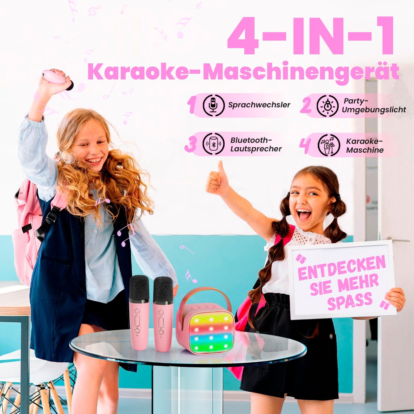 Karaoke Maschine Kinder mit 2 Mikrofonen – Geburtstagsgeschenk Mädchen